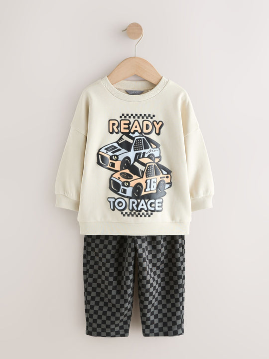 Ecru Car Crew Neck Sweatshirt and Jogger Set (3mths-7yrs) (3mths-7yrs)
