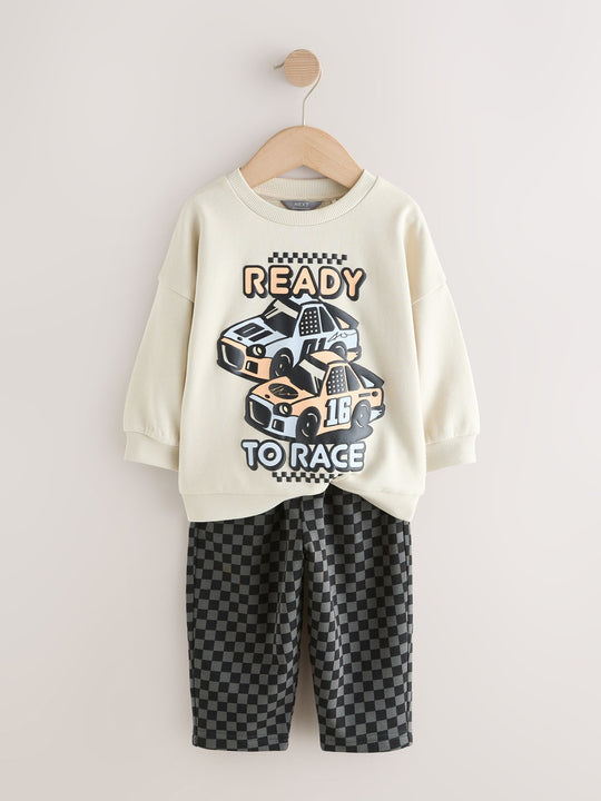 Ecru Car Crew Neck Sweatshirt and Jogger Set (3mths-7yrs) (3mths-7yrs)