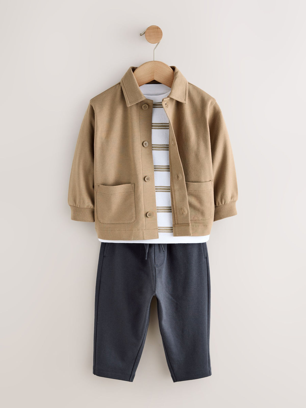 Tan Brown Jersey Shirt T-Shirt and Joggers 3 Piece Set (3mths-7yrs)