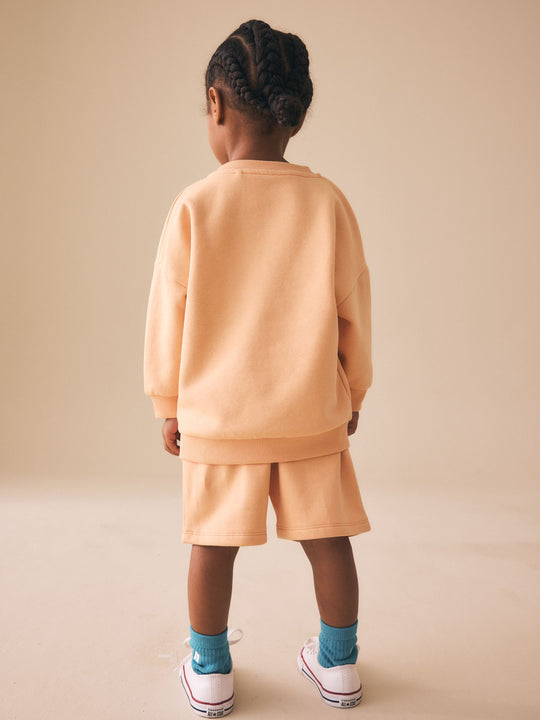 Orange Cool Kids Club Crew Neck Sweatshirt and Shorts Set (3mths-7yrs)