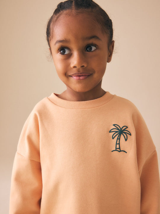 Orange Cool Kids Club Crew Neck Sweatshirt and Shorts Set (3mths-7yrs)