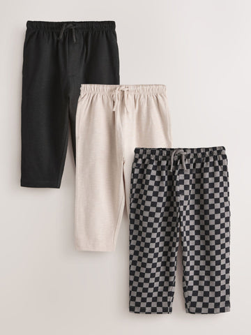 Black Cement And Checkerboard Stripe Joggers 3 Pack (3mths-7yrs)
