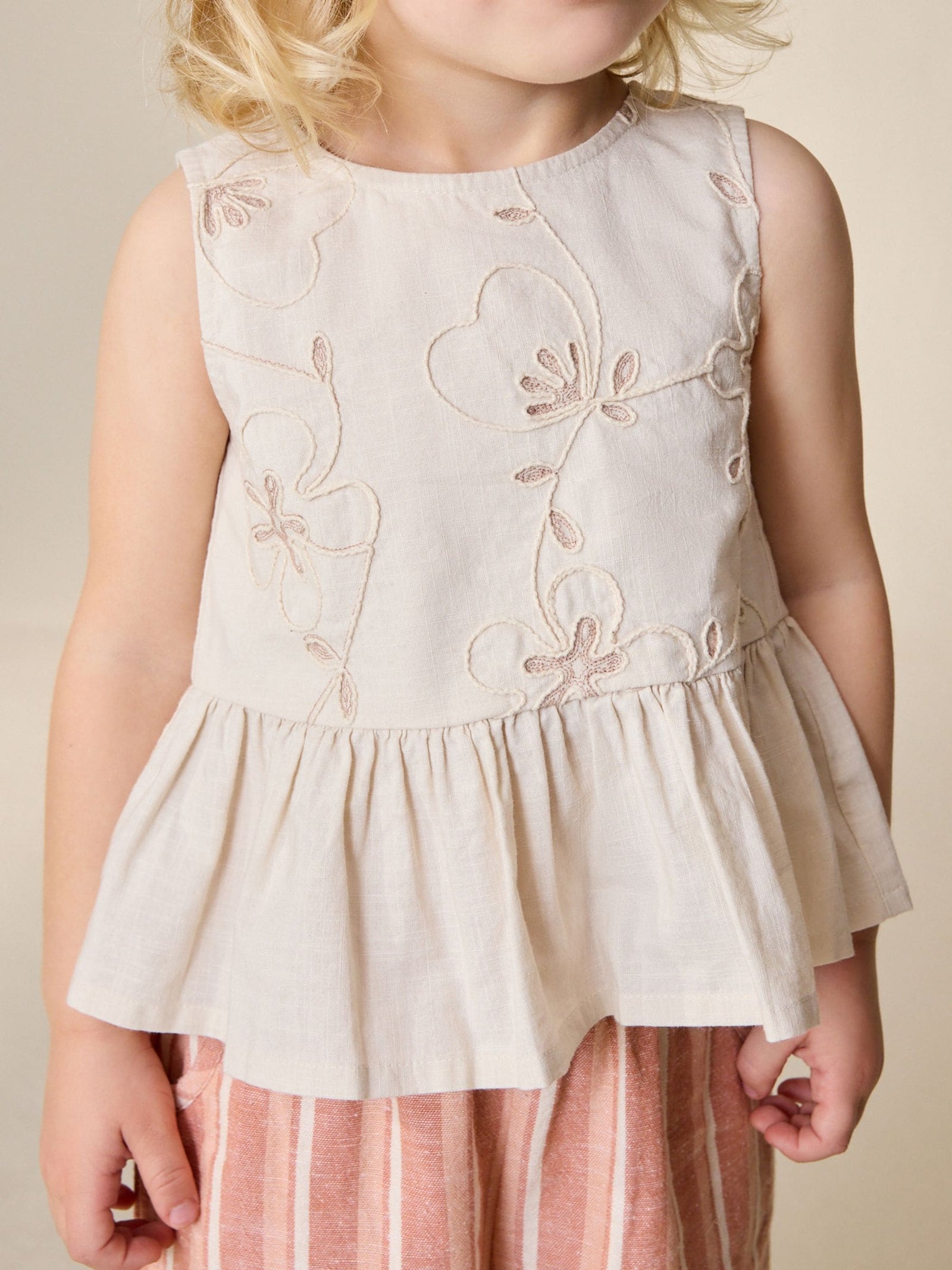 Neutral Embroidered Blouse And Trousers Co-ord Set (3mths-8yrs)