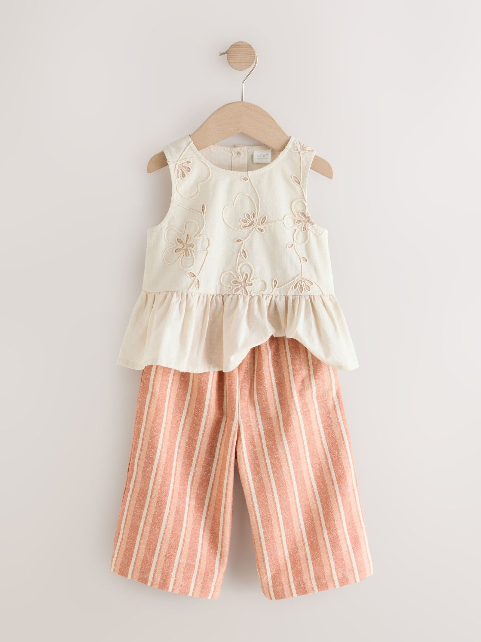 Neutral Embroidered Blouse And Trousers Co-ord Set (3mths-8yrs)
