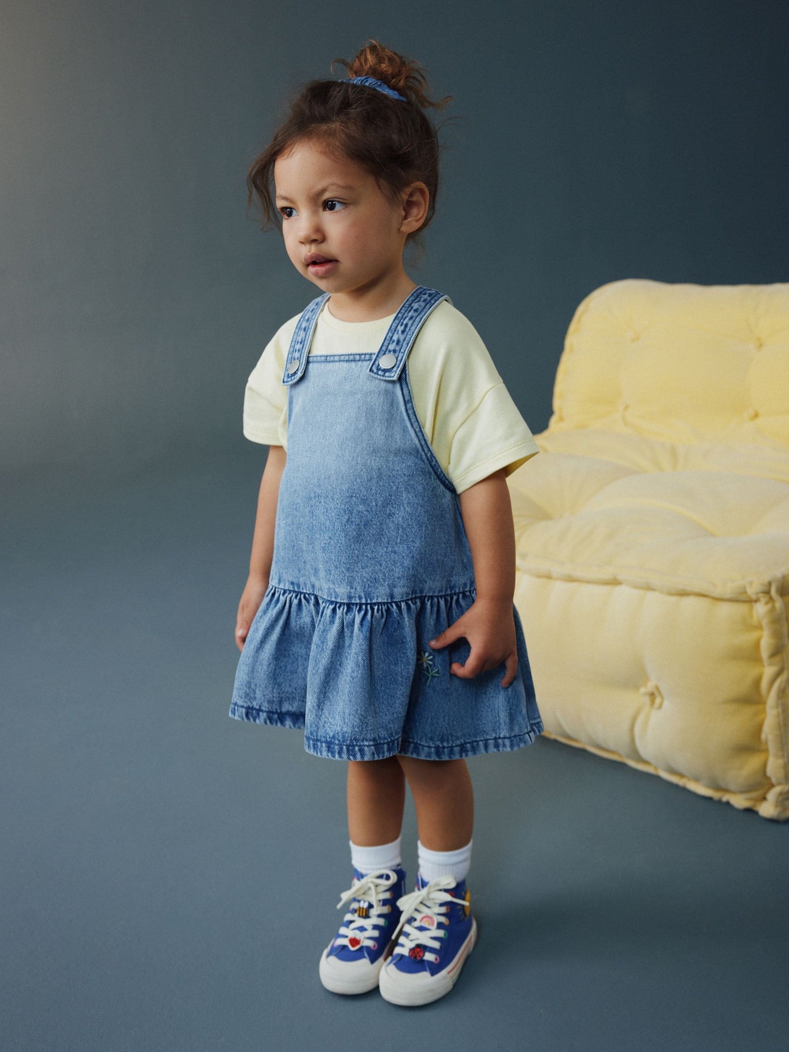 Mid Blue Denim Peplum Pinafore Dress (3mths-8yrs)