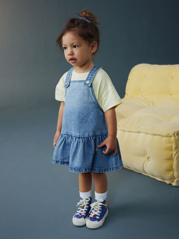 Mid Blue Denim Peplum Pinafore Dress (3mths-8yrs)