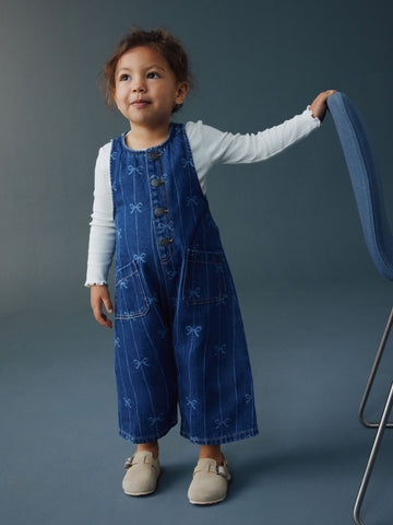 Bow Print Sleeveless Denim Jumpsuit (3mths-8yrs)