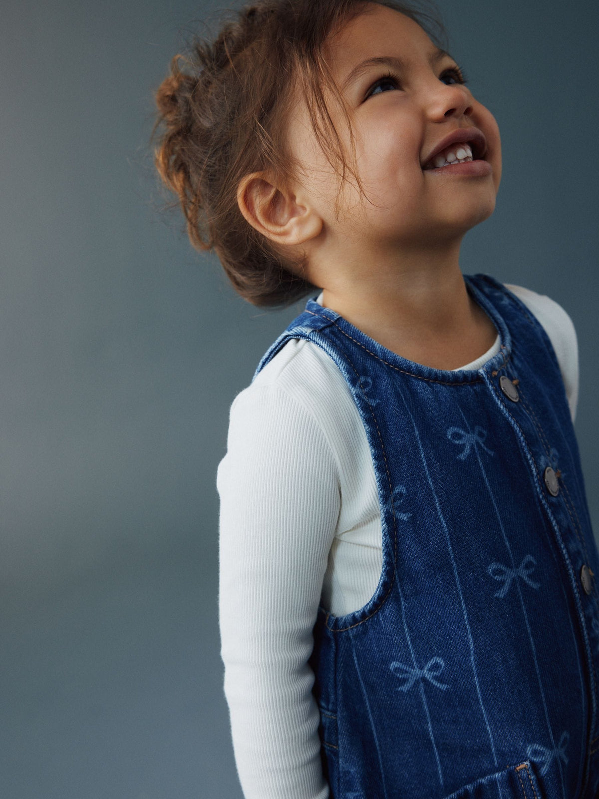 Bow Print Sleeveless Denim Jumpsuit (3mths-8yrs)