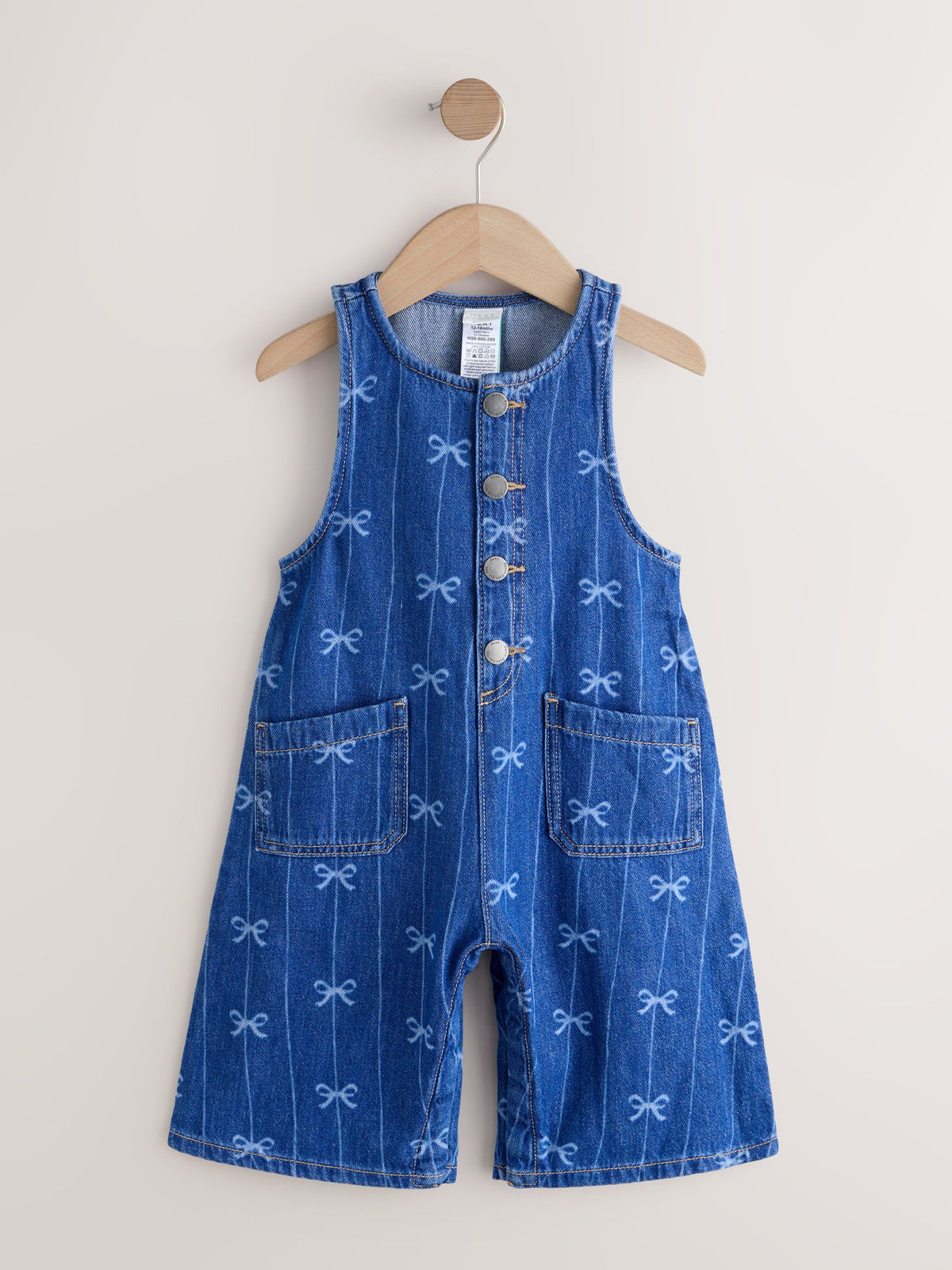 Bow Print Sleeveless Denim Jumpsuit (3mths-8yrs)