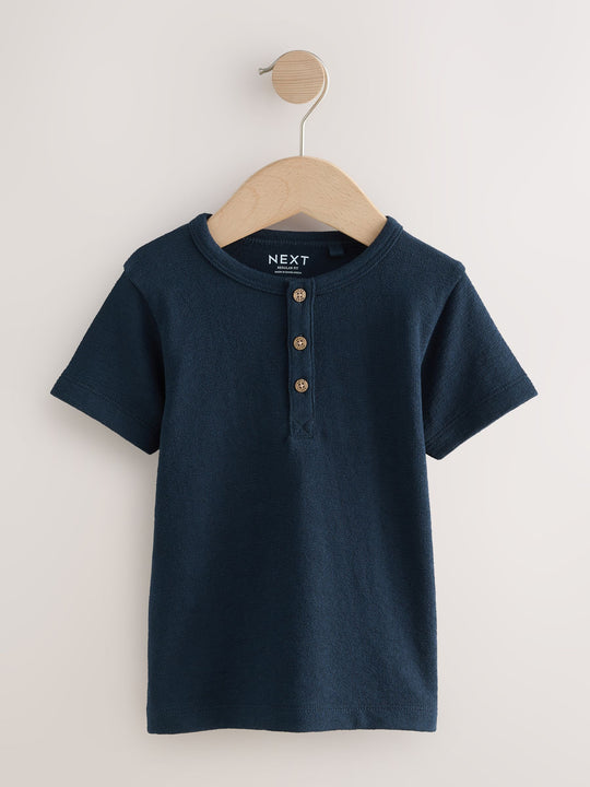 Navy/Blue/Stone Short Sleeve Henley Neck T-Shirts 3 Pack (3mths-7yrs)
