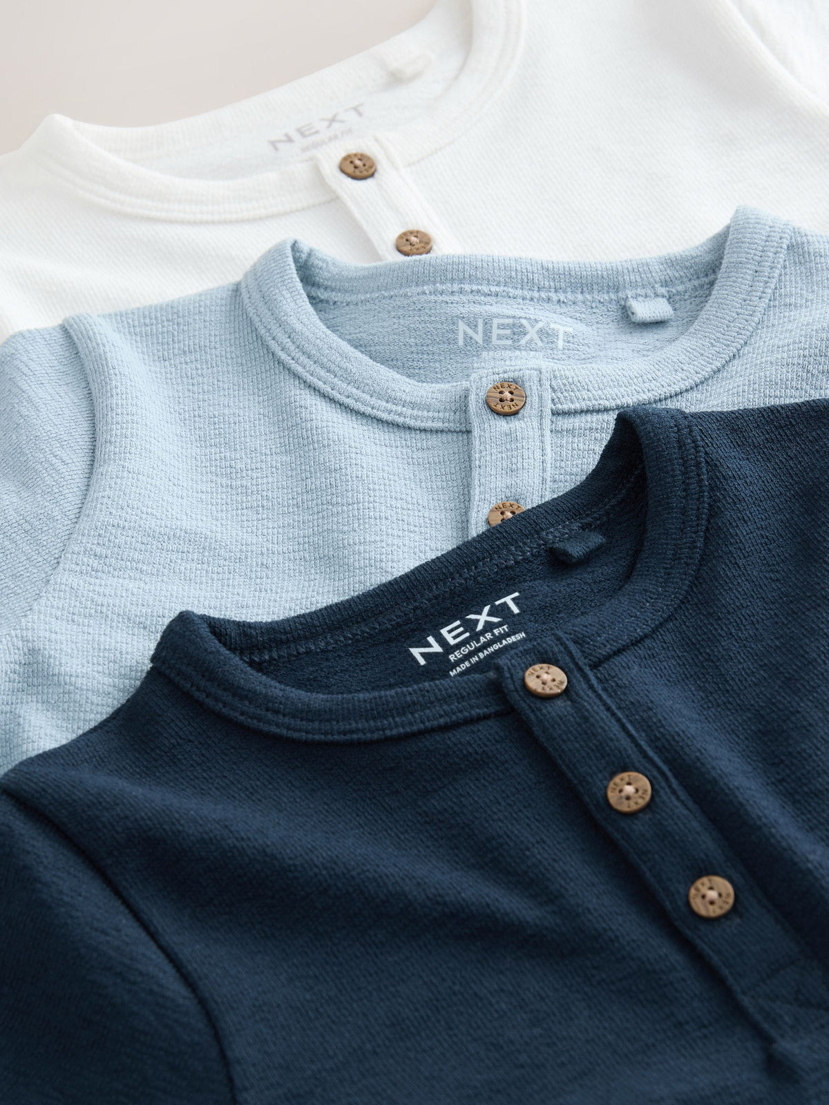 Navy/Blue/Stone Short Sleeve Henley Neck T-Shirts 3 Pack (3mths-7yrs)
