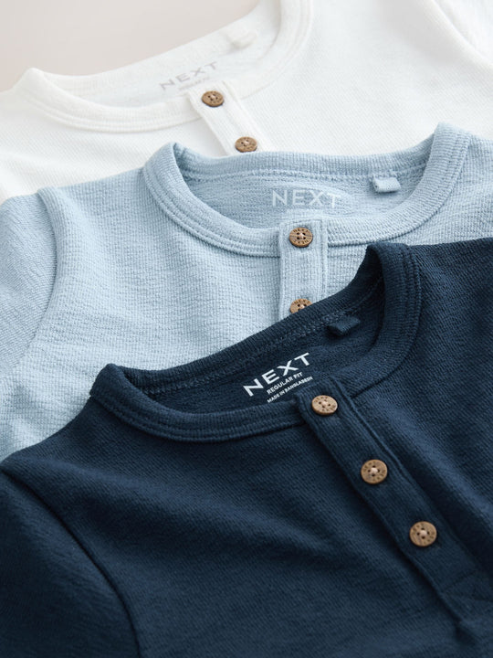 Navy/Blue/Stone Short Sleeve Henley Neck T-Shirts 3 Pack (3mths-7yrs)