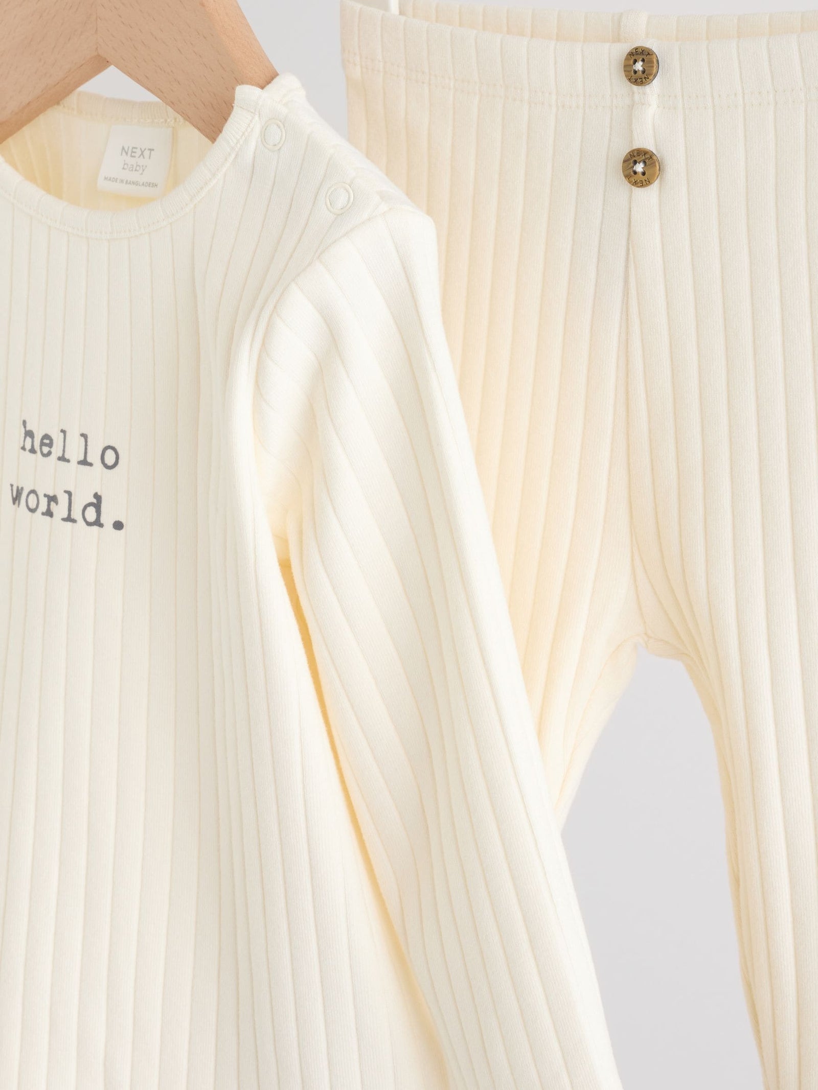 Cream Hello World Top and Leggings Baby Set (0-18mths)