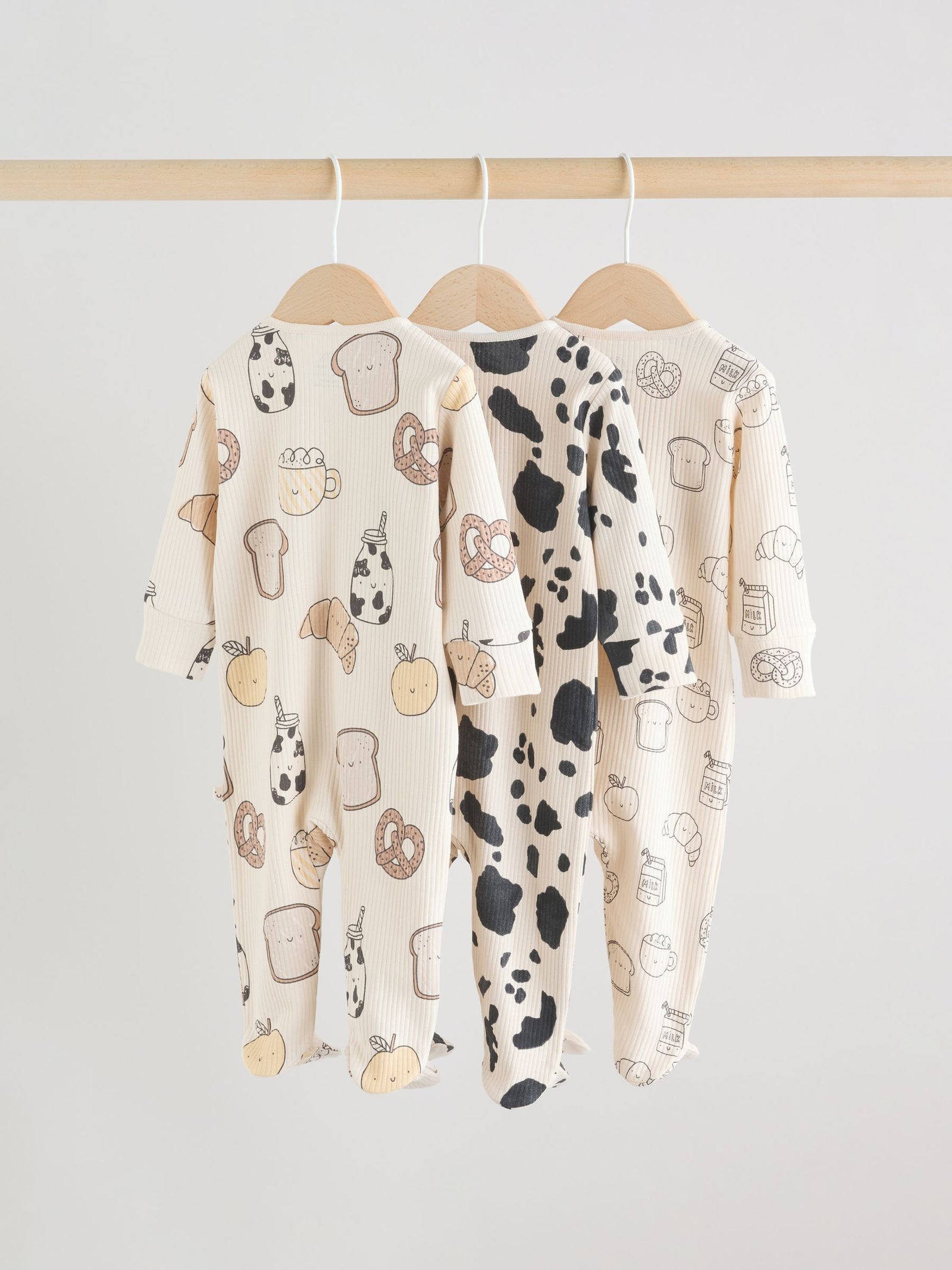 Neutral Two Way Zip Baby Sleepsuit 3 Pack (0-2yrs)