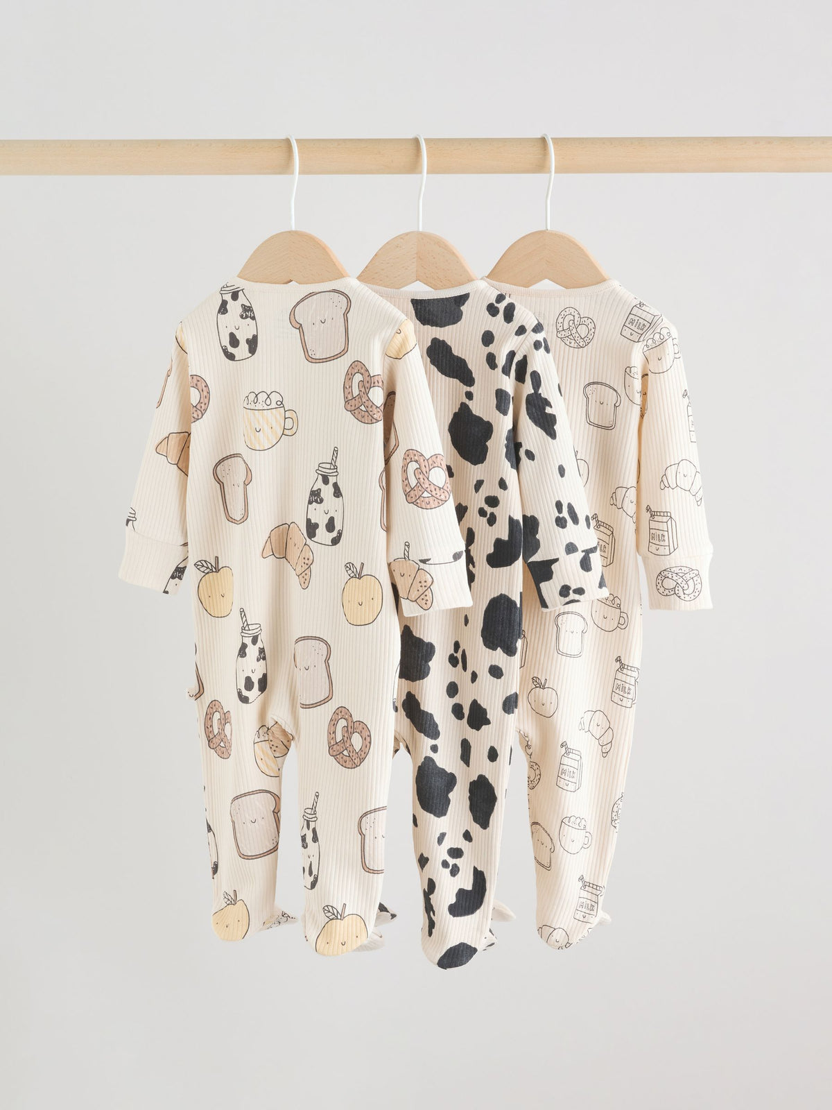 Neutral Brunch Two Way Zip Sleepsuits 3 Pack (0-2yrs)