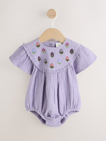 Purple Embroidered Baby Bloomer Romper (0mths-2yrs)