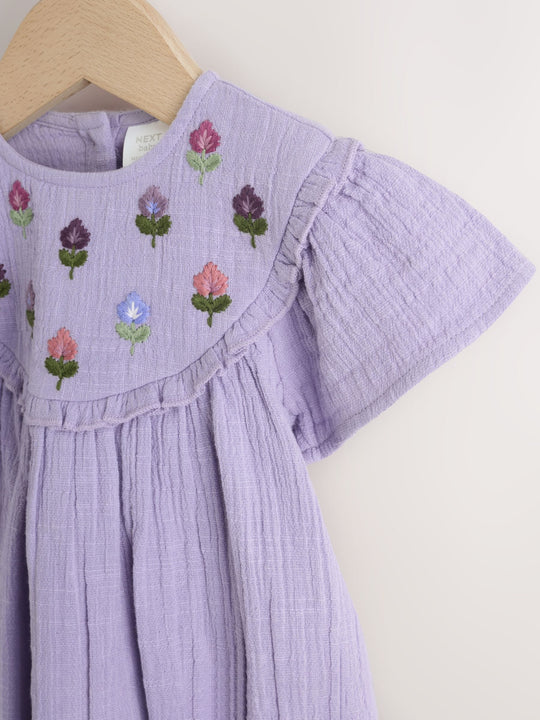 Purple Embroidered Baby Bloomer Romper (0mths-2yrs)