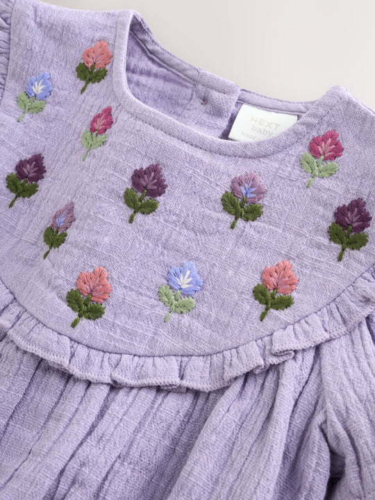 Purple Embroidered Baby Bloomer Romper (0mths-2yrs)