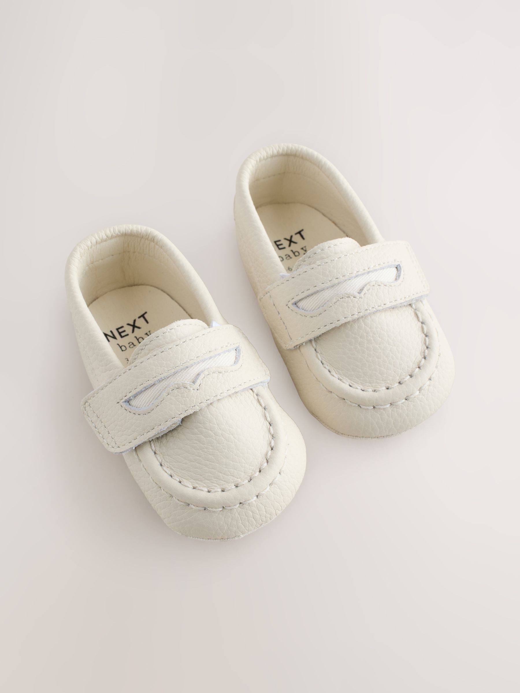 White Touch Fastening Baby Loafers (0-2mths)