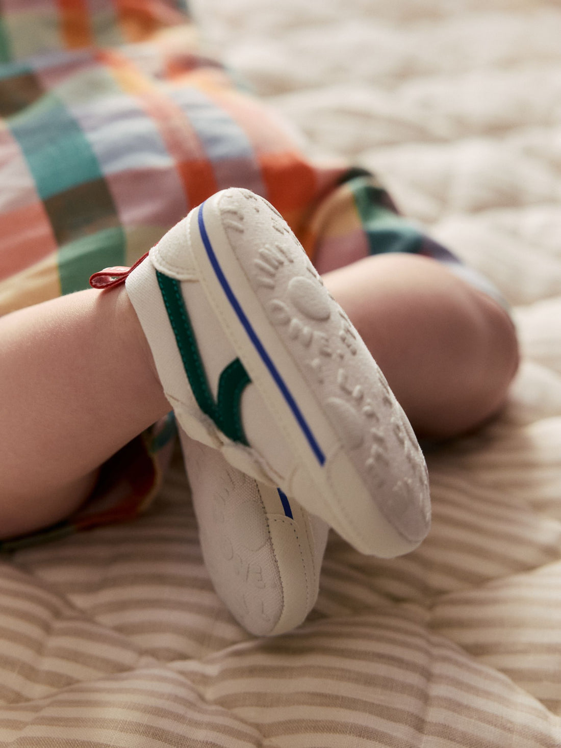 White/Green Touch Fastening Baby Trainers (0-2mths)