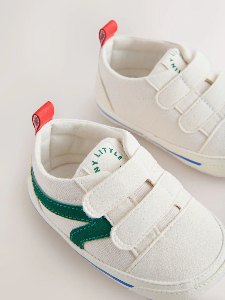 White/Green Touch Fastening Baby Trainers (0-2mths)