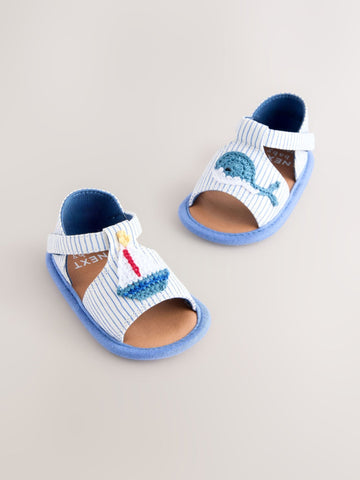 Navy Nautical Touch Fastening Baby Sandals (0-2mths)