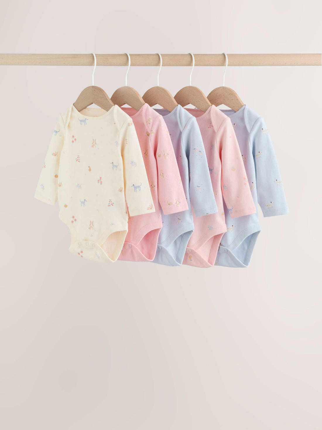 Multi Pastel Character 5 Pack Long Sleeve Baby Bodysuits