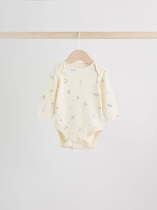 Multi Pastel Character 5 Pack Long Sleeve Baby Bodysuits