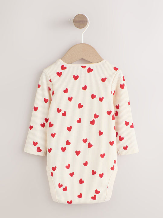Red Heart Valentines Long Sleeve Baby Bodysuit