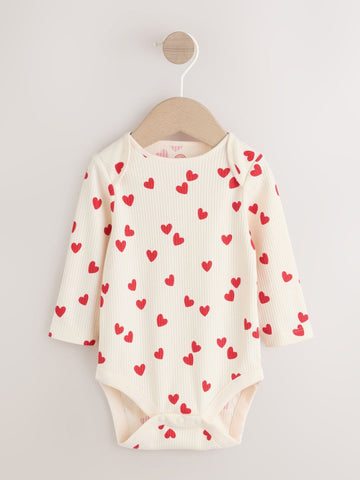 Red Heart Valentines Long Sleeve Baby Bodysuit