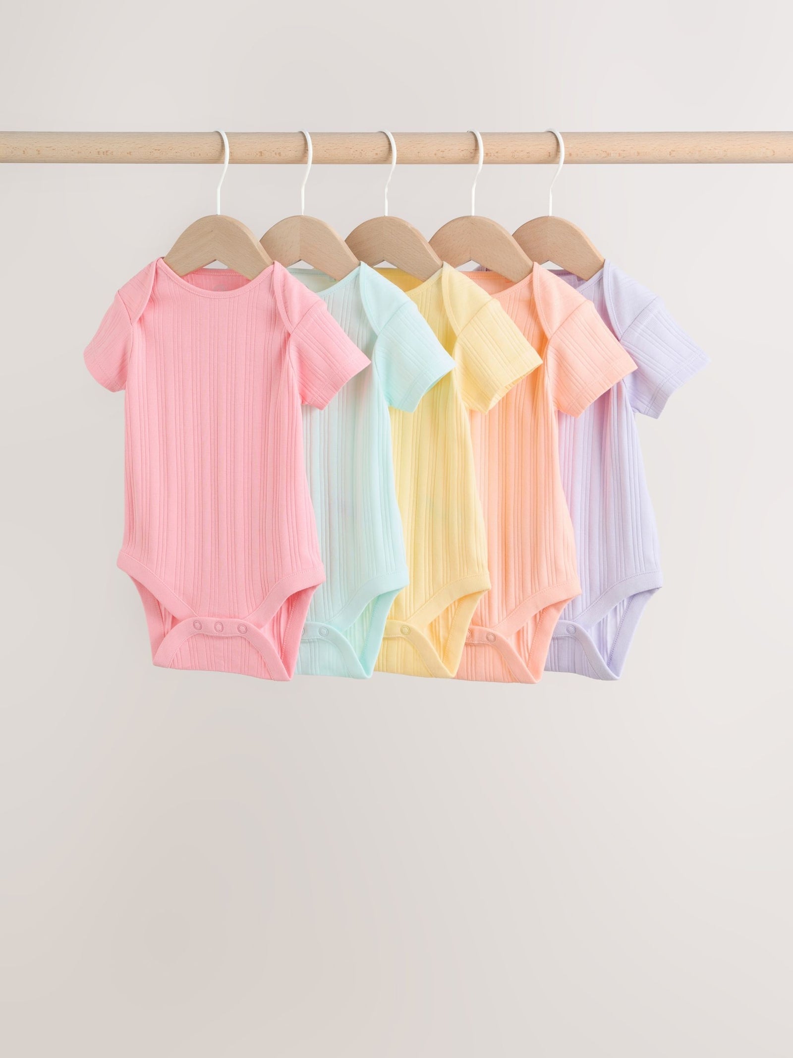 Multi Pastel 5 Pack Short Sleeve Baby Bodysuits