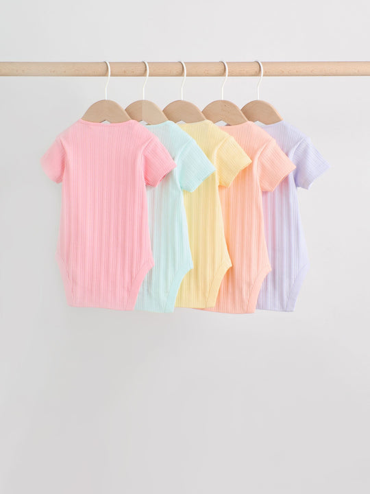 Multi Pastel 5 Pack Short Sleeve Baby Bodysuits