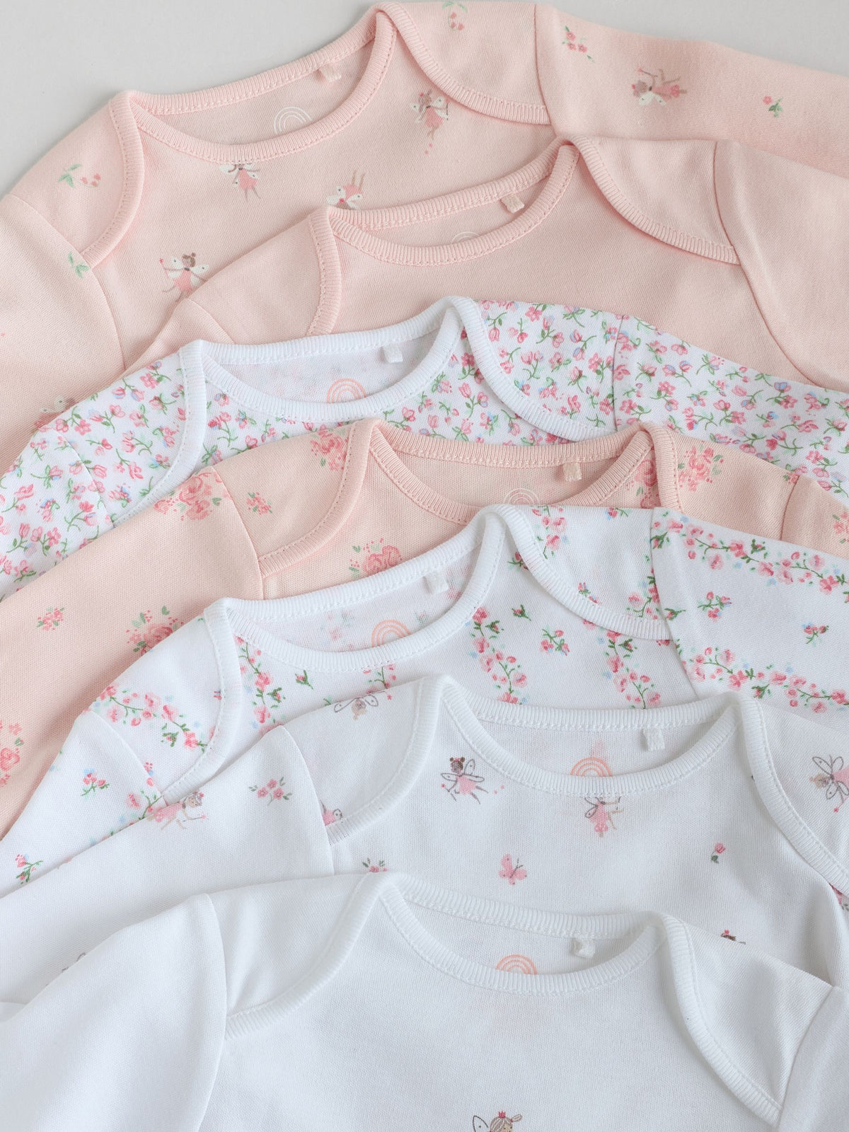 Pink 7 Pack Long Sleeve Baby Bodysuit