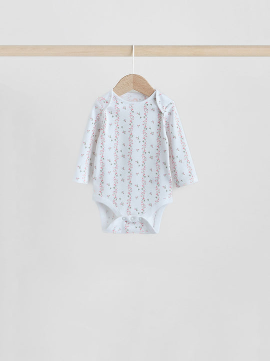 Pink 7 Pack Long Sleeve Baby Bodysuit