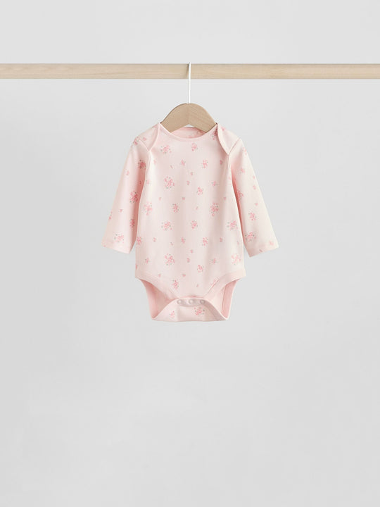 Pink 7 Pack Long Sleeve Baby Bodysuit