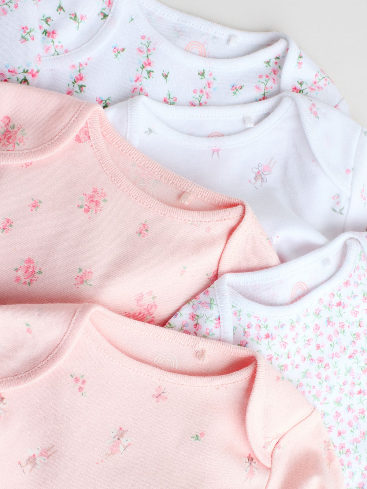 Pink 5 Pack Long Sleeve Baby Bodysuit