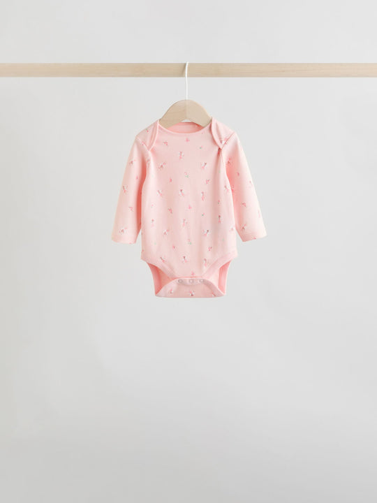 Pink 5 Pack Long Sleeve Baby Bodysuit