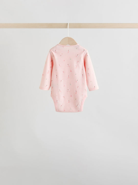 Pink 5 Pack Long Sleeve Baby Bodysuit