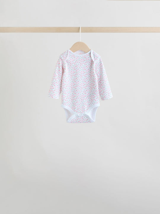 Pink 5 Pack Long Sleeve Baby Bodysuit