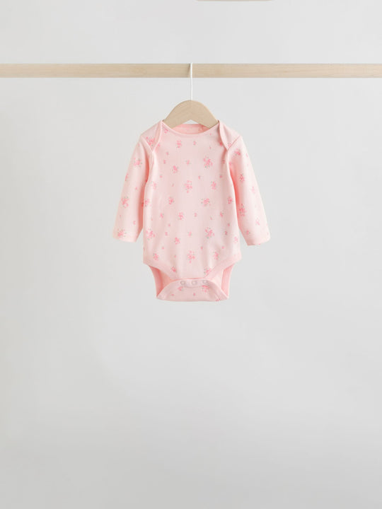 Pink 5 Pack Long Sleeve Baby Bodysuit