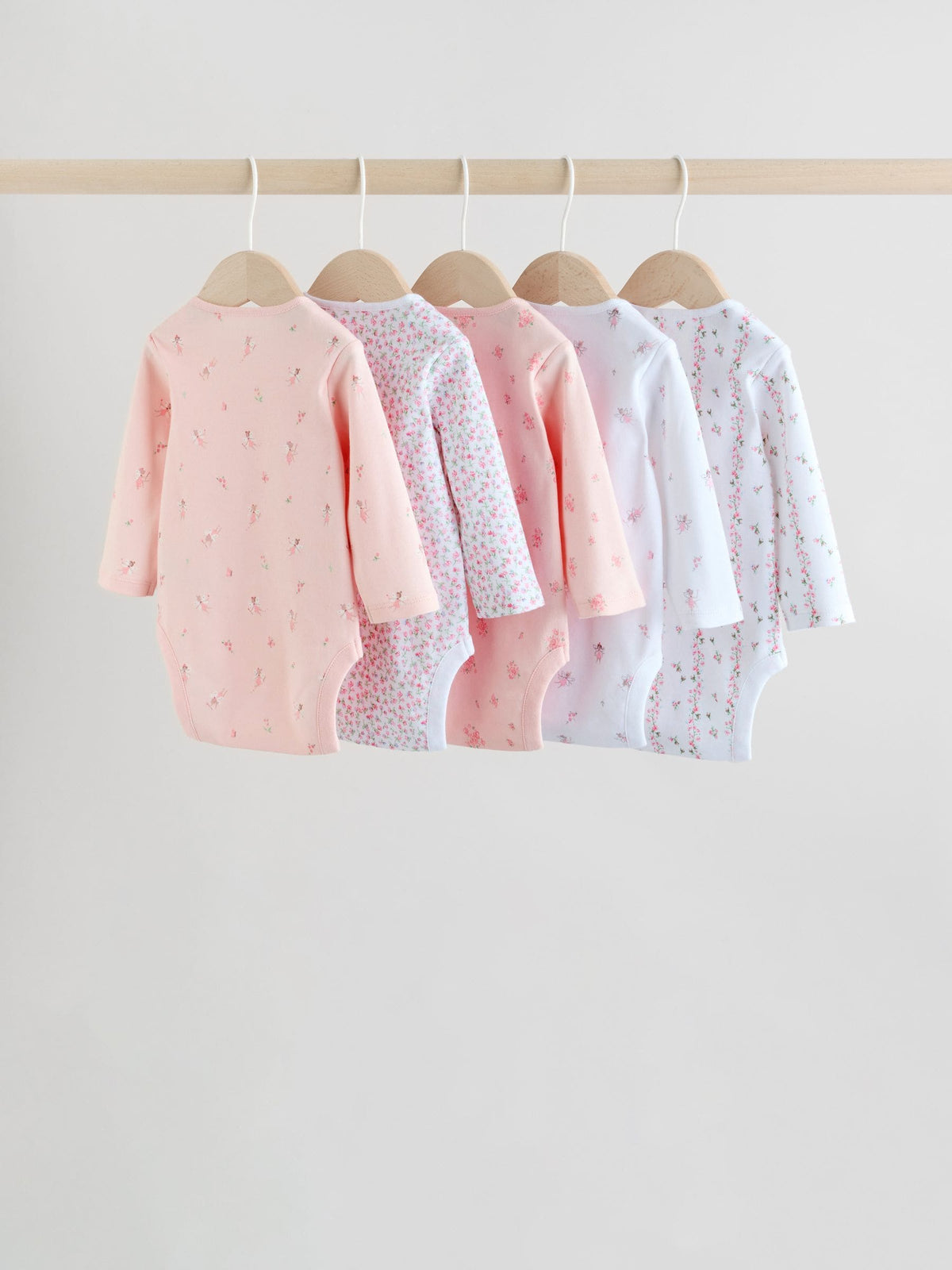 Pink 5 Pack Long Sleeve Baby Bodysuit