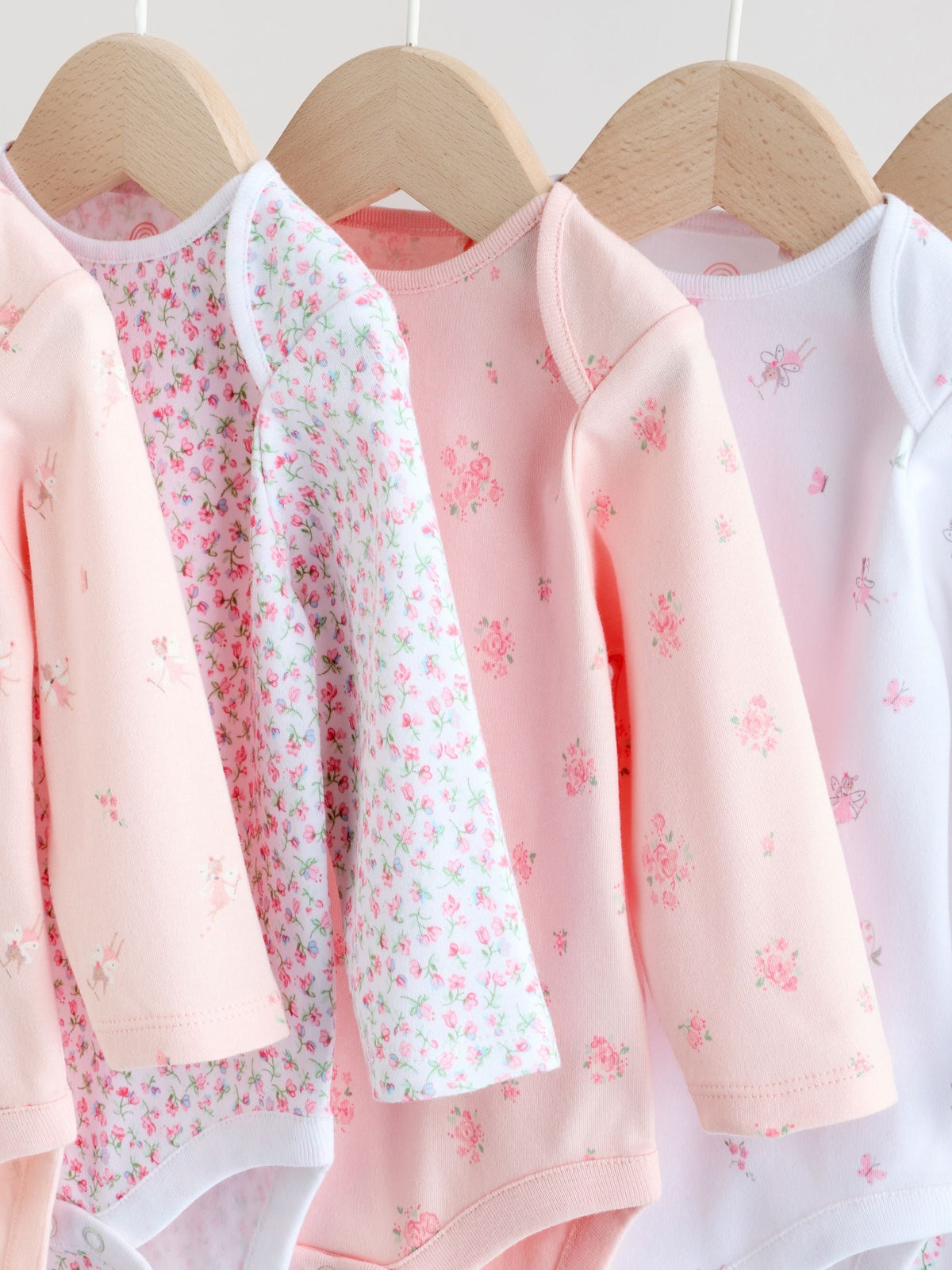 Pink 5 Pack Long Sleeve Baby Bodysuit