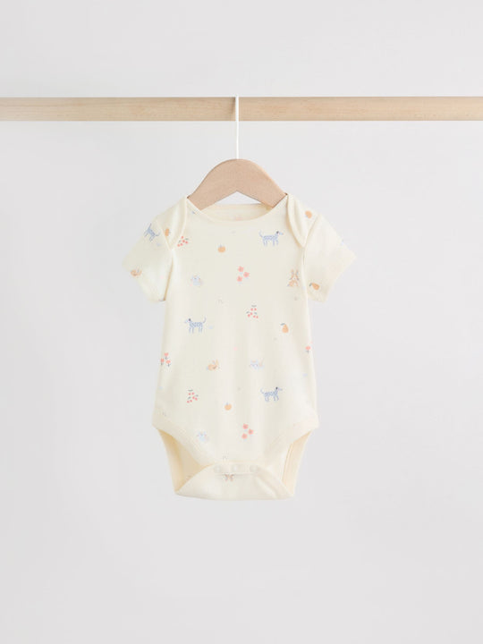 Multi Pastel Character 7 Pack Short Sleeve Baby Bodysuits