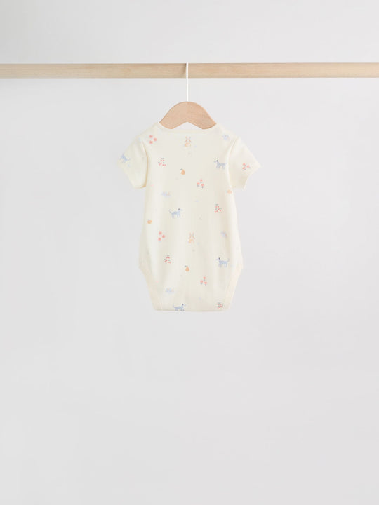 Multi Pastel Character 7 Pack Short Sleeve Baby Bodysuits