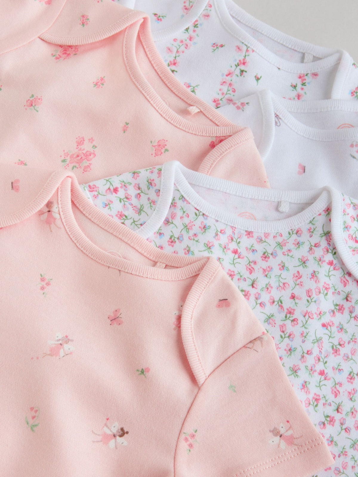 Pink 5 Pack Short Sleeve Baby Bodysuit