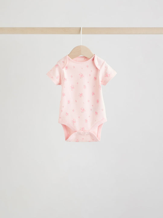 Pink 5 Pack Short Sleeve Baby Bodysuit