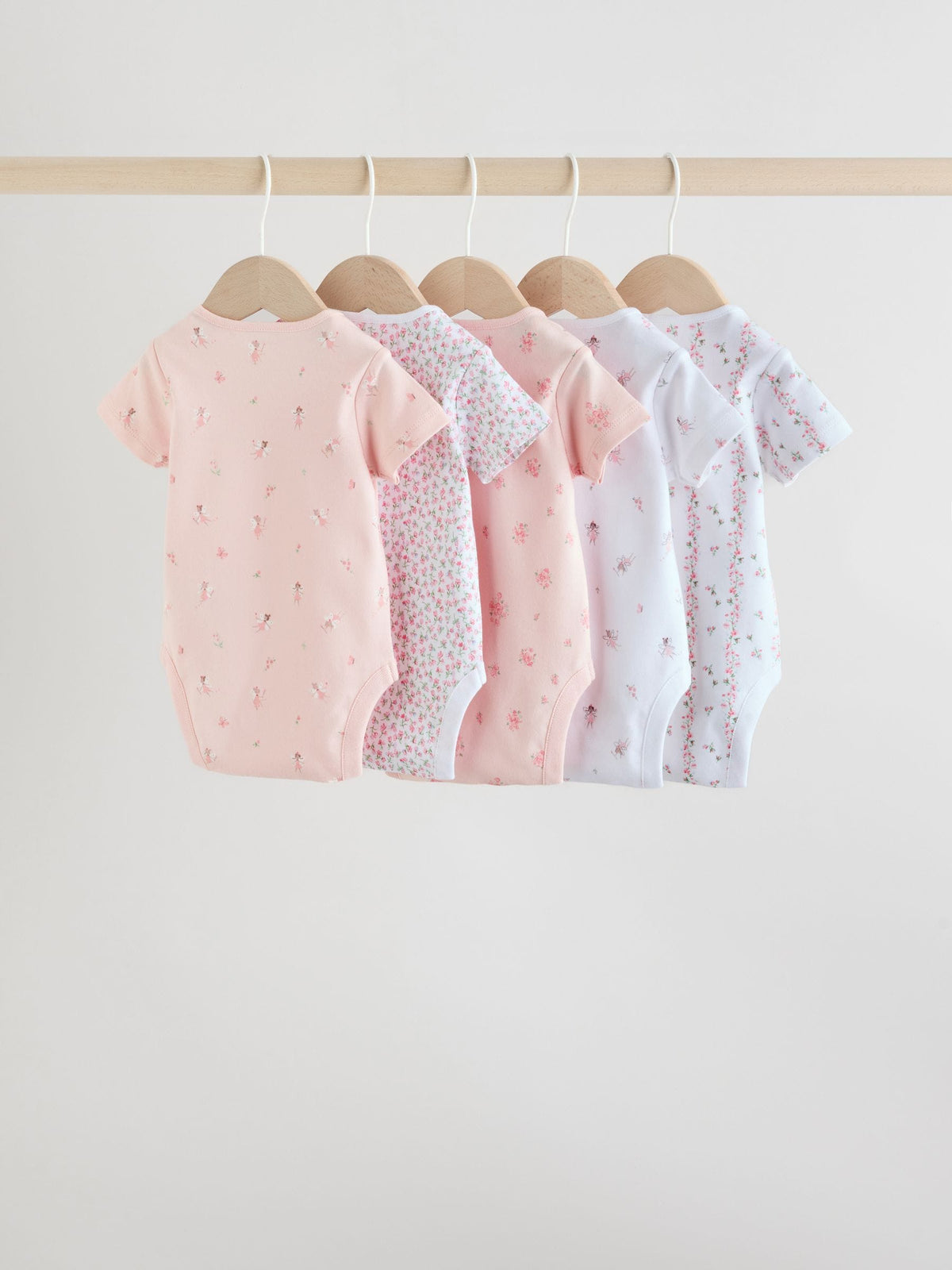 Pink 5 Pack Short Sleeve Baby Bodysuit