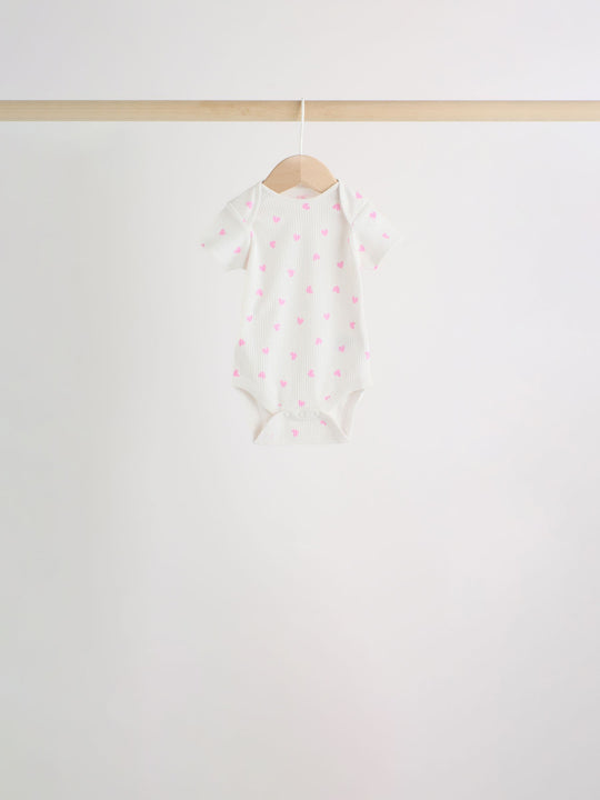 Pink Short Sleeve Baby Bodysuits 5 Pack