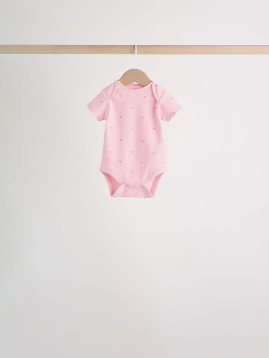 Pink Short Sleeve Baby Bodysuits 5 Pack