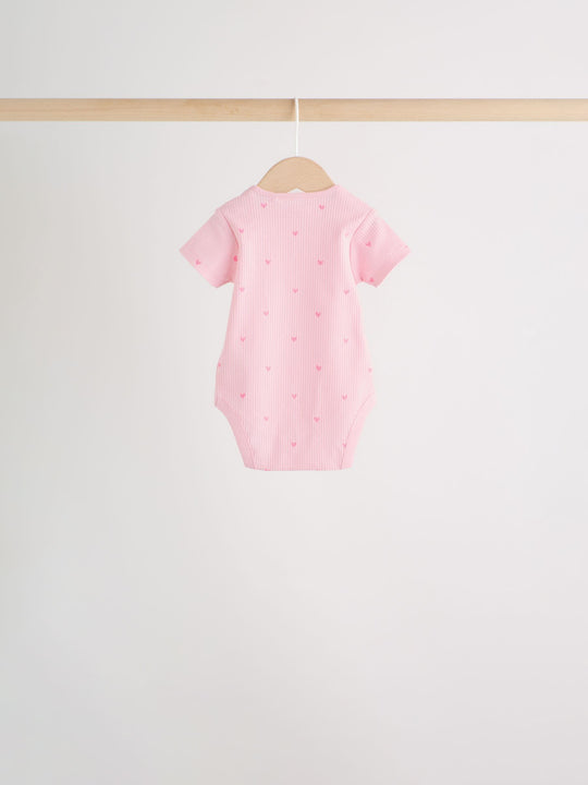 Pink Short Sleeve Baby Bodysuits 5 Pack